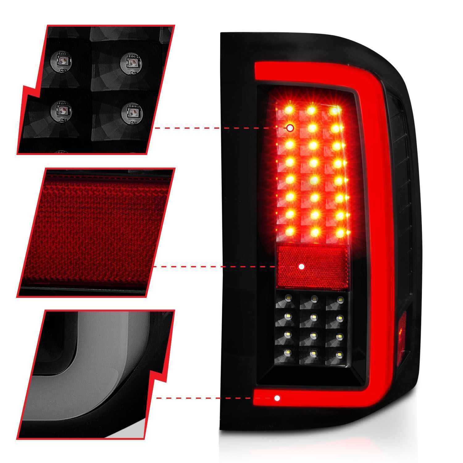 2007-2013 Chevrolet Silverado 1500/2500 HD/3500 HD Anzo LED Tail Lights W/ Light Bar Black Housing Smoke Lens
