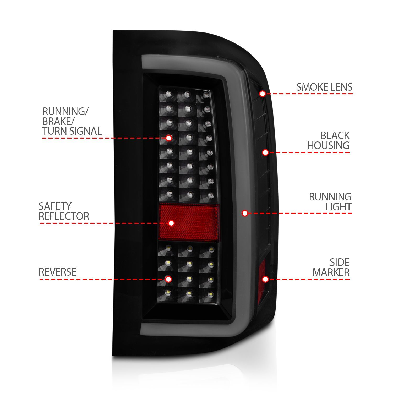 2007-2013 Chevrolet Silverado 1500/2500 HD/3500 HD Anzo LED Tail Lights W/ Light Bar Black Housing Smoke Lens
