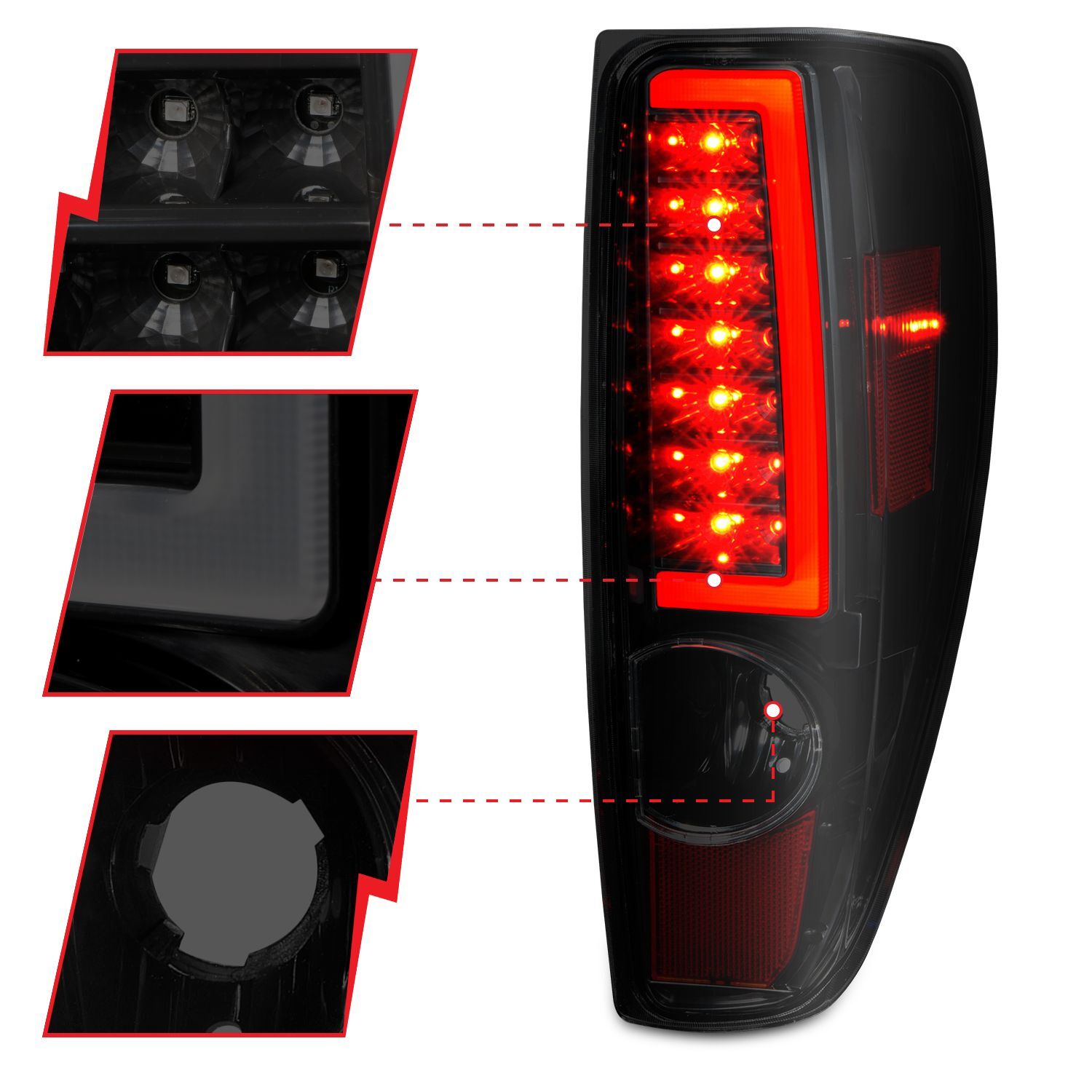 2004-2012 GMC Colorado Anzo LED Tail Lights W/ Light Bar Black Housing Somke Lens