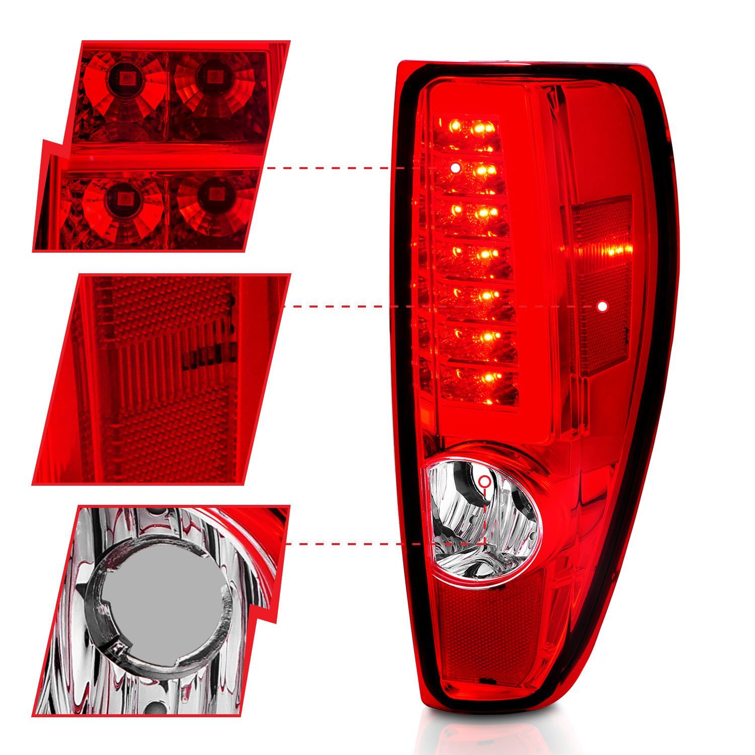 2004-2012 GMC Colorado Anzo LED Tail Lights W/ Light Bar Chrome Housing Red/Clear Lens