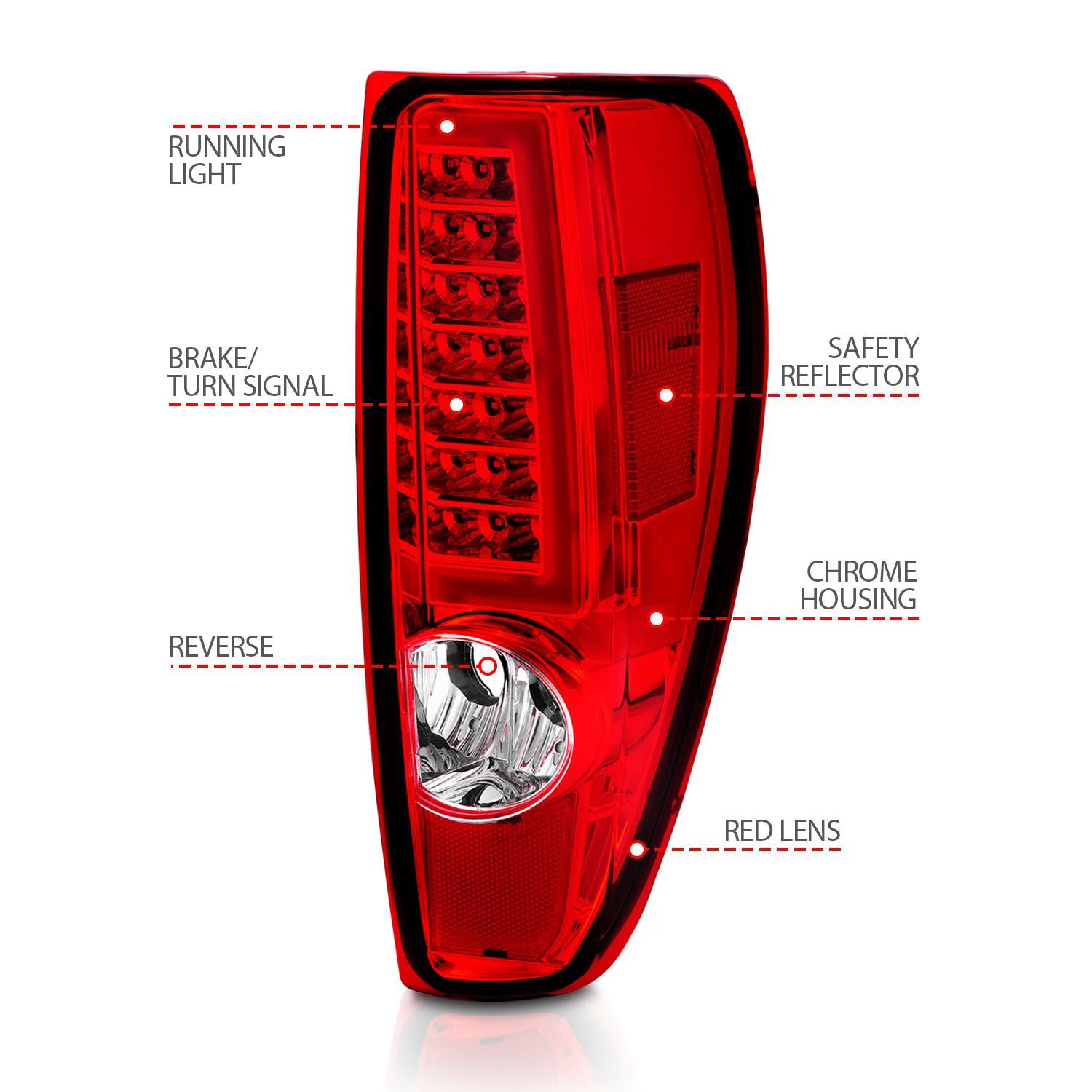 2004-2012 GMC Colorado Anzo LED Tail Lights W/ Light Bar Chrome Housing Red/Clear Lens