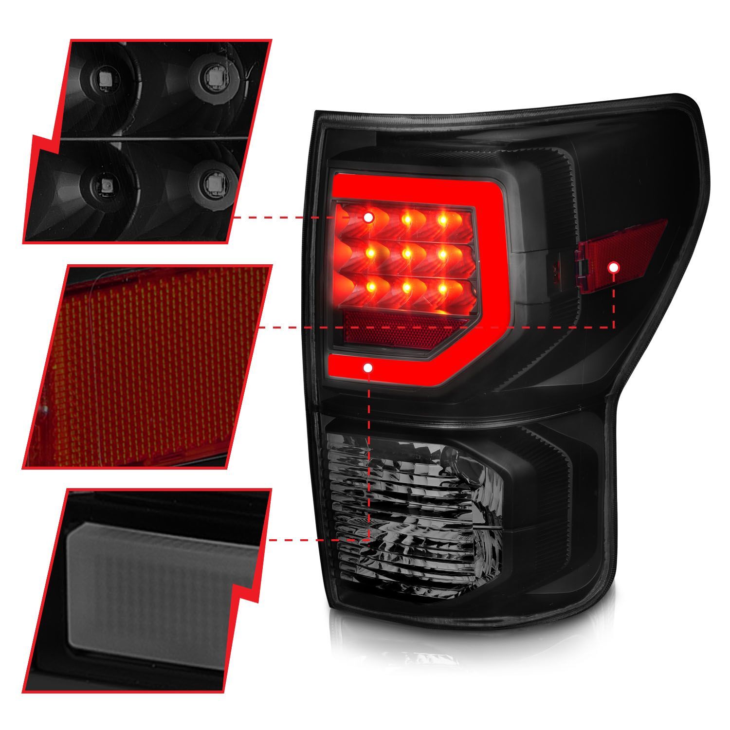2007-2013 Toyota Tundra Anzo Full LED Tail Lights W/ Light Bars Black Housing Smoke Lens