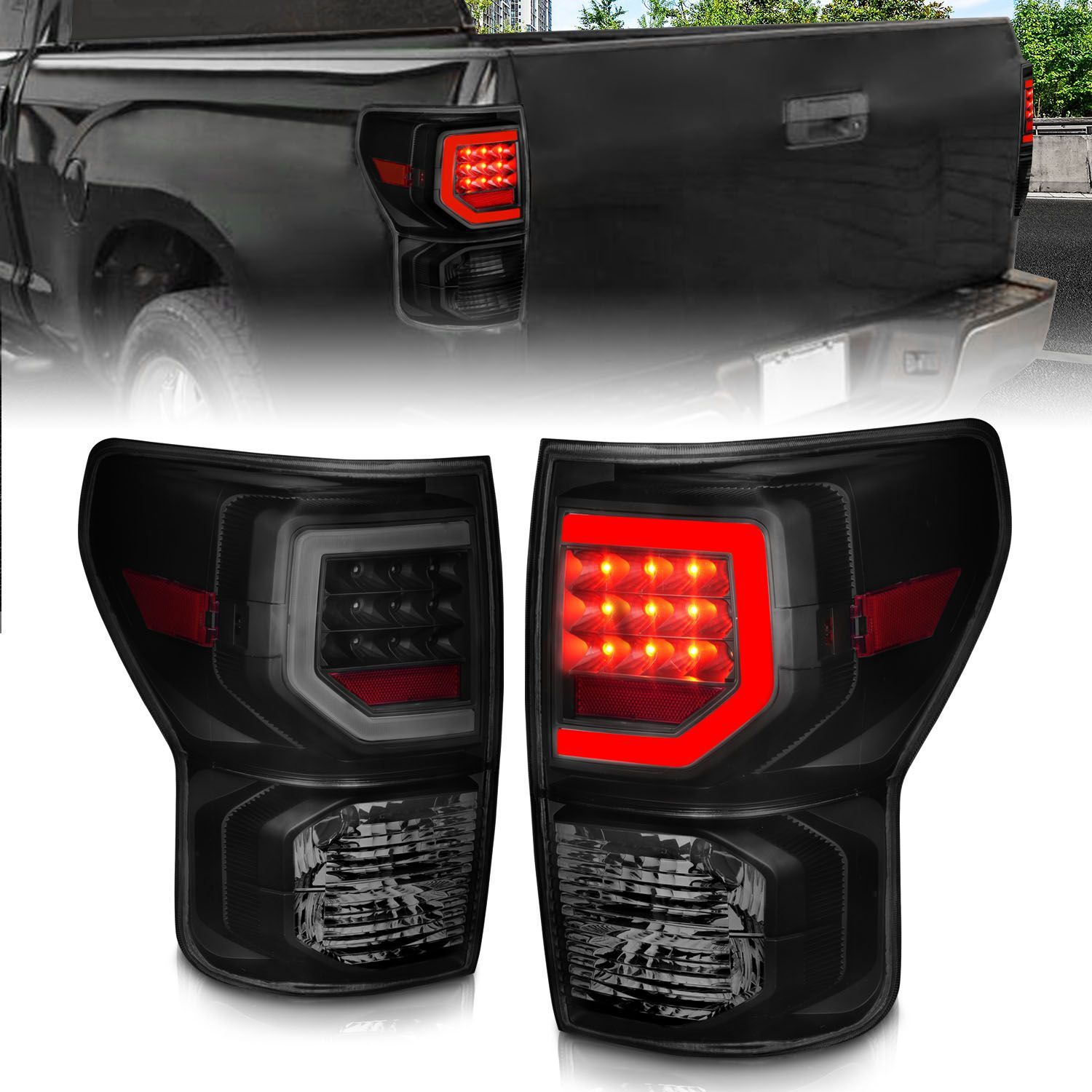 2007-2013 Toyota Tundra Anzo Full LED Tail Lights W/ Light Bars Black Housing Smoke Lens - 311387