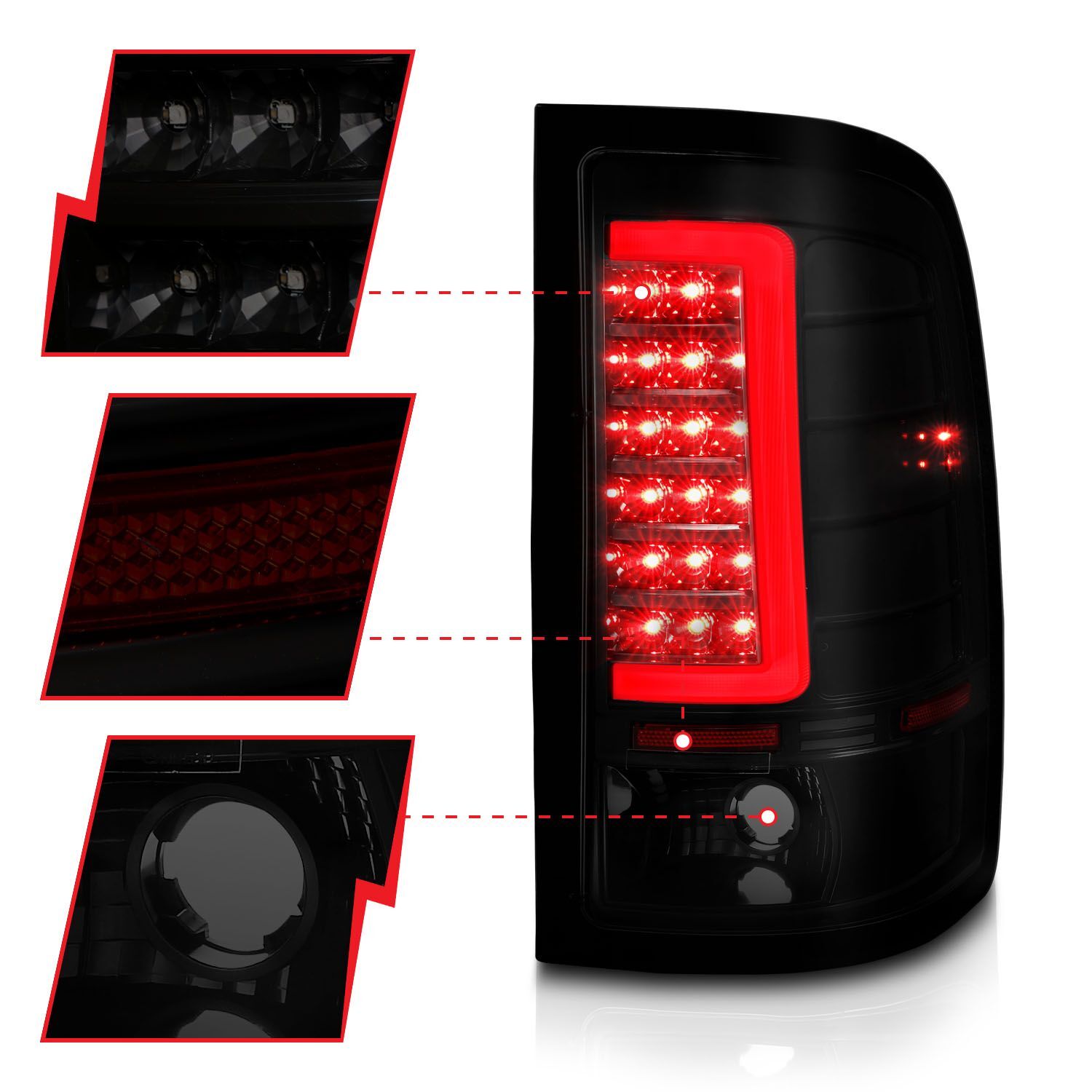 2007-2014 GMC Sierra/Sierra 2500 HD/Sierra 3500 HD Anzo LED Tail Lights W/ Light Bar Black Housing Smoke Lens
