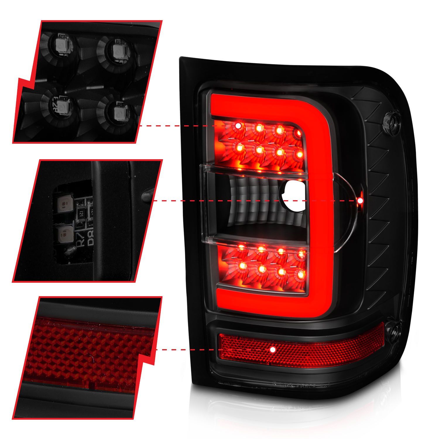 2001-2011 Ford Ranger Anzo LED Tail Lights W/ Light Bar Black Housing Smoke Lens