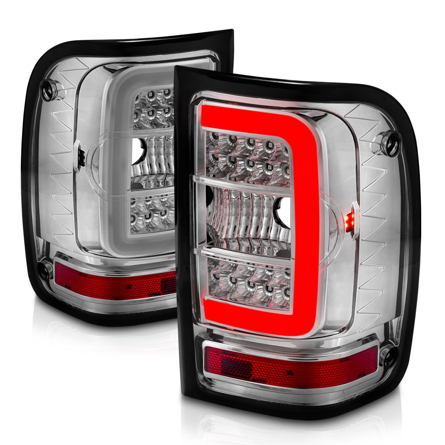 2001-2011 Ford Ranger Anzo LED Tail Lights W/ Light Bar Chrome Housing Clear Lens - 311392