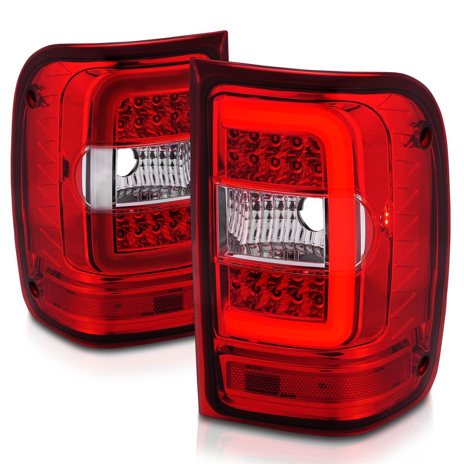 2001-2011 Ford Ranger Anzo LED Tail Lights W/ Light Bar Chrome Housing Red/Clear Lens - 311393