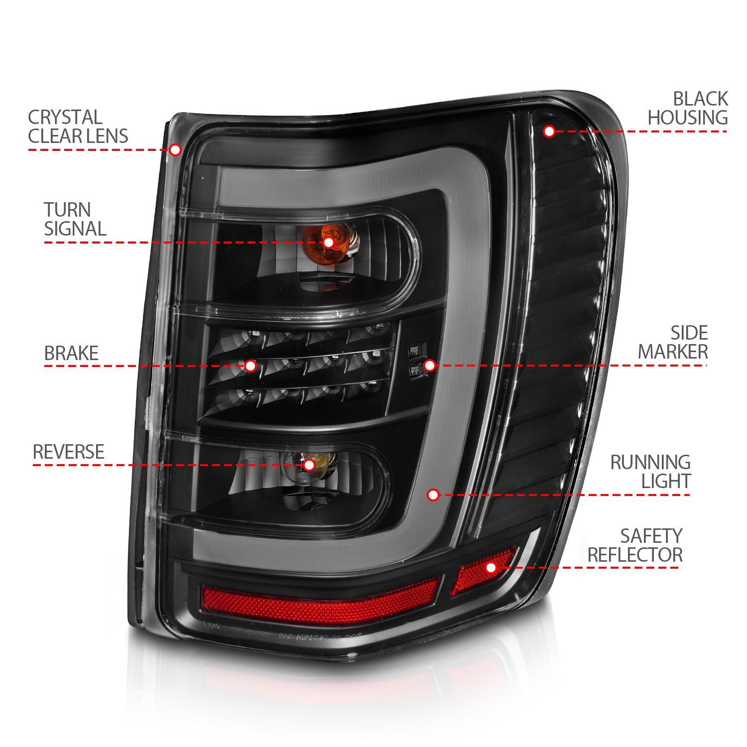 1999-2004 Jeep Grand Cherokee Anzo LED Tail Lights W/ Light Bar Black Housing Clear Lens