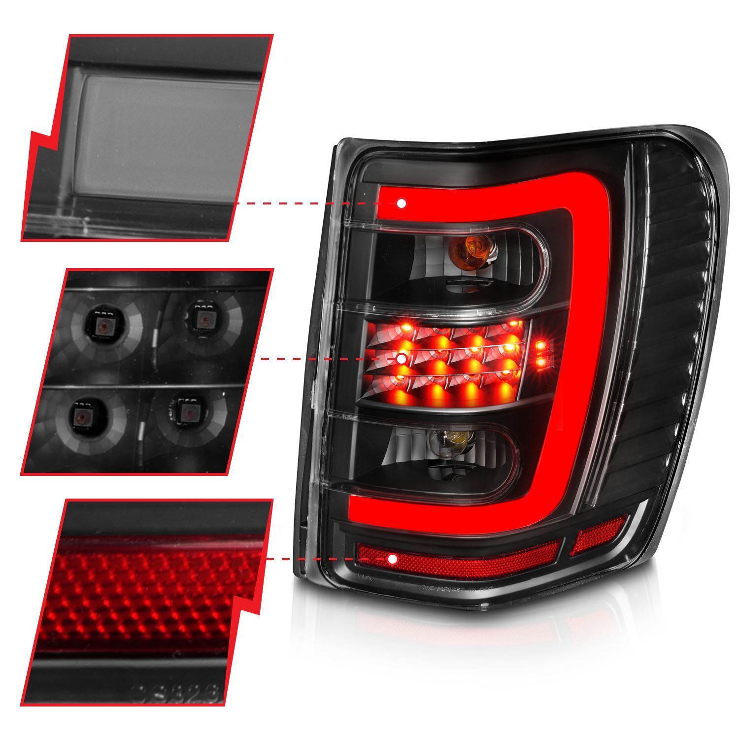 1999-2004 Jeep Grand Cherokee Anzo LED Tail Lights W/ Light Bar Black Housing Clear Lens