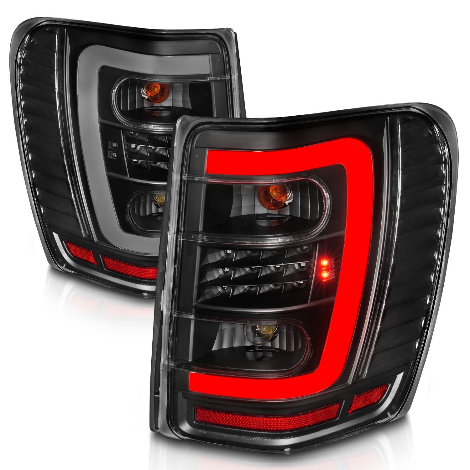 1999-2004 Jeep Grand Cherokee Anzo LED Tail Lights W/ Light Bar Black Housing Clear Lens - 311394