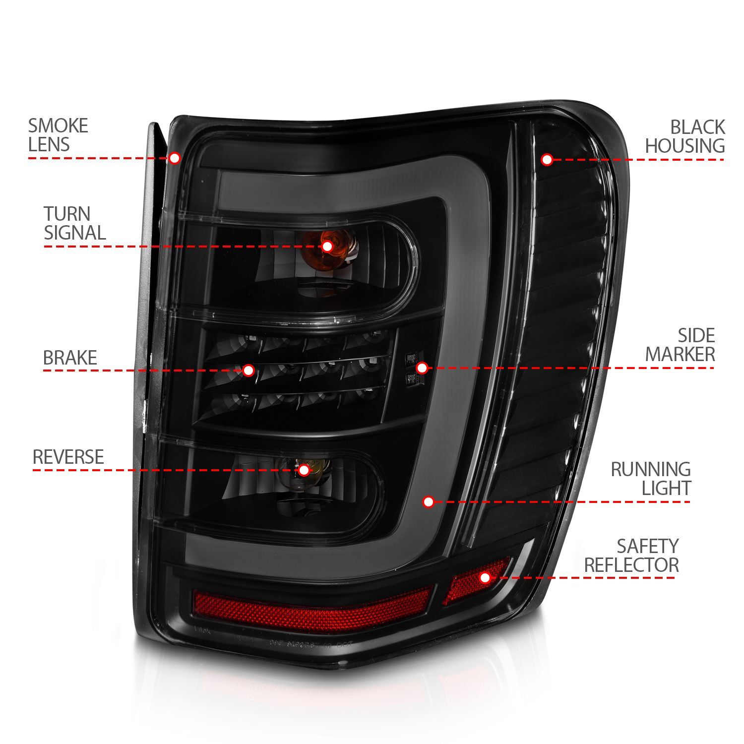 1999-2004 Jeep Grand Cherokee Anzo LED Tail Lights W/ Light Bar Black Housing Smoke Lens