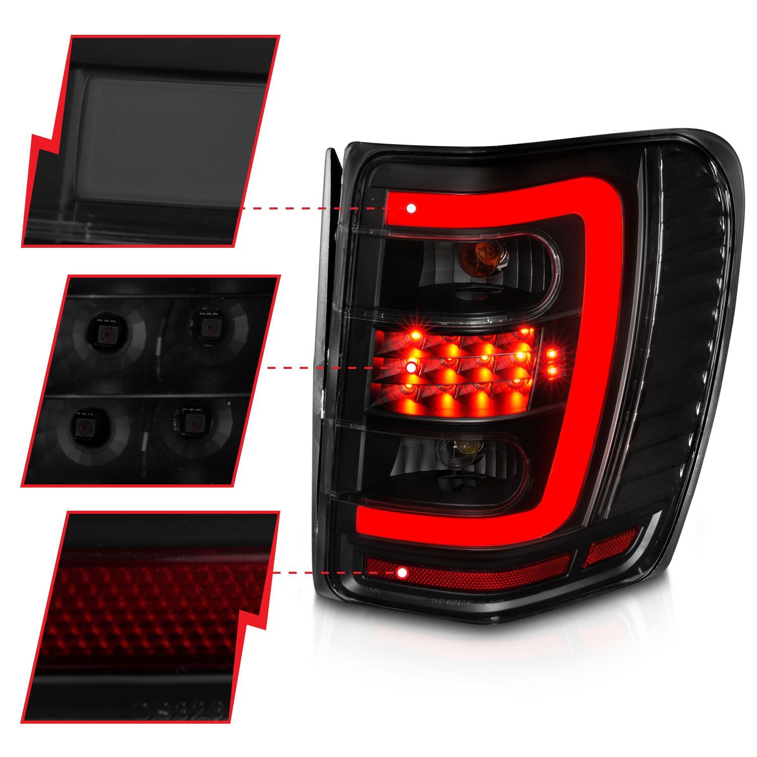 1999-2004 Jeep Grand Cherokee Anzo LED Tail Lights W/ Light Bar Black Housing Smoke Lens
