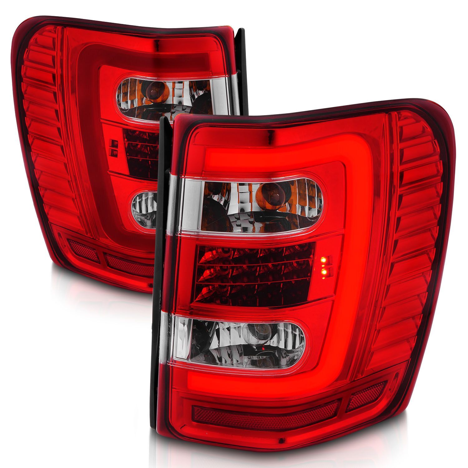 1999-2004 Jeep Grand Cherokee Anzo LED Tail Lights W/ Light Bar Chrome Housing Red/Clear Lens - 311396
