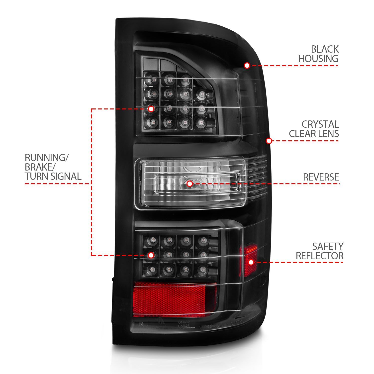2014-2018 GMC Sierra Anzo LED Tail Lights Black Housing Clear Lens