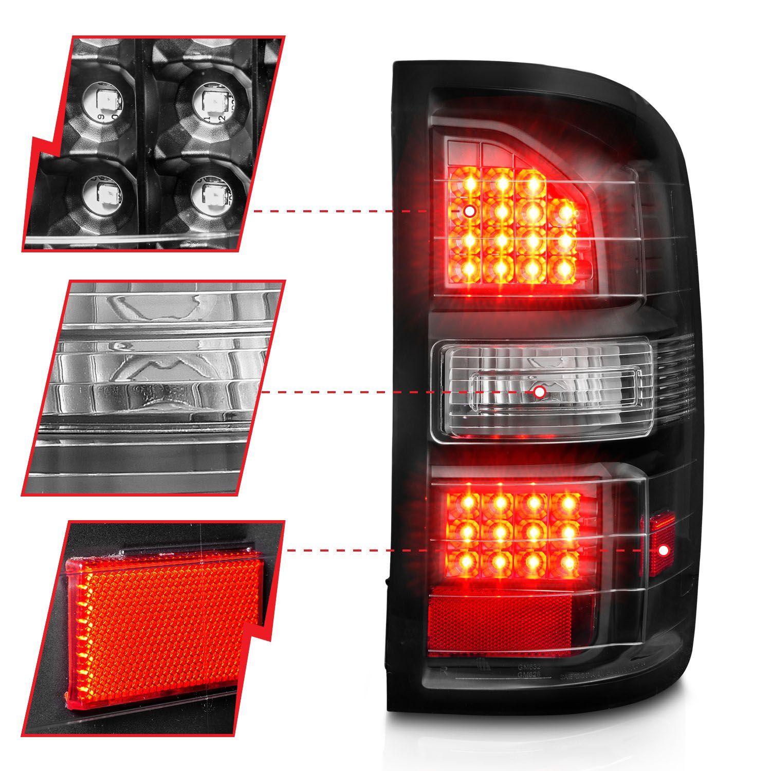2014-2018 GMC Sierra Anzo LED Tail Lights Black Housing Clear Lens