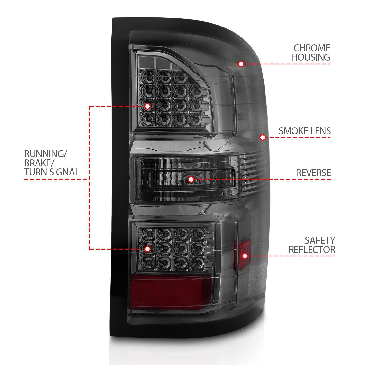 2014-2018 GMC Sierra Anzo LED Tail Lights Black Housing Smoke Lens