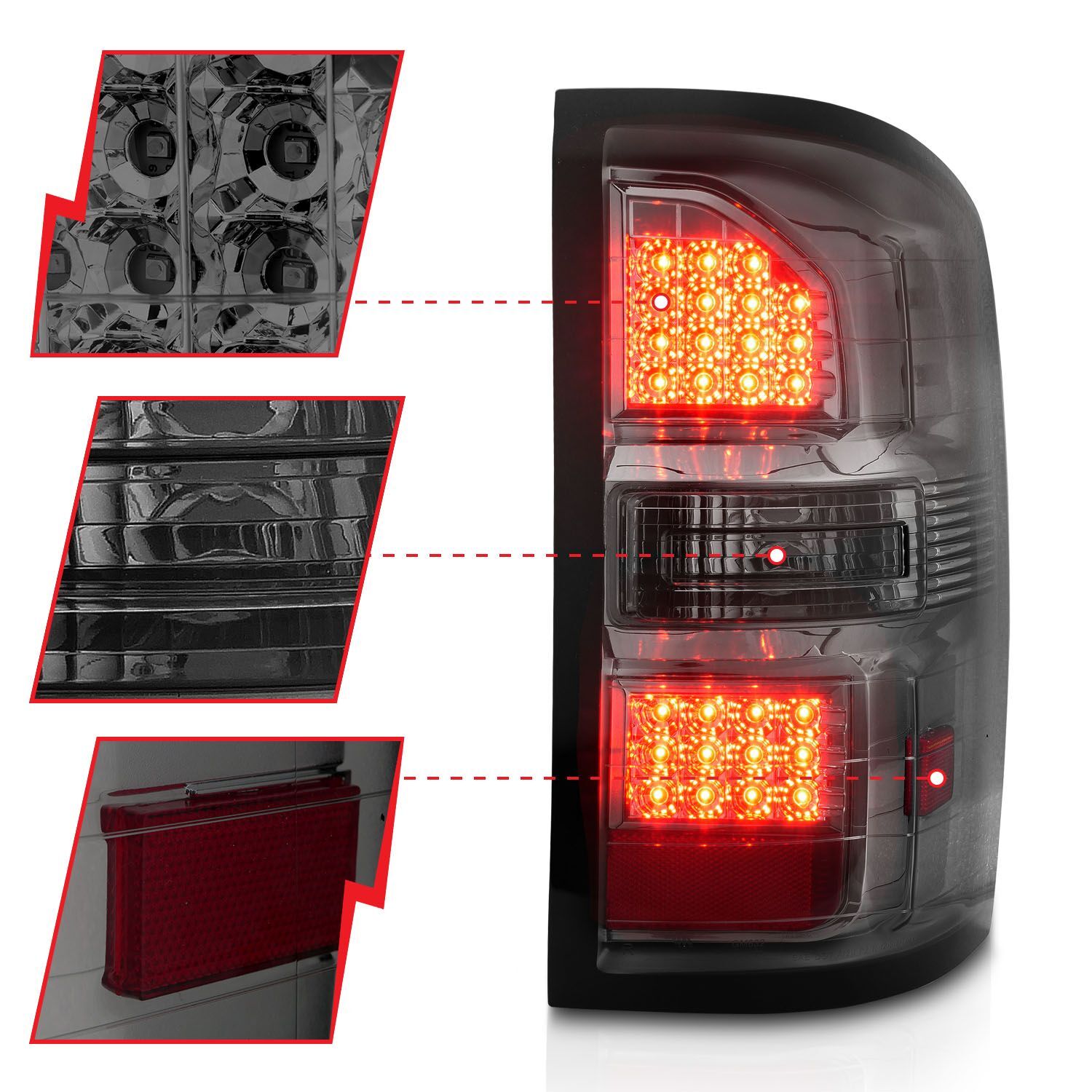 2014-2018 GMC Sierra Anzo LED Tail Lights Black Housing Smoke Lens