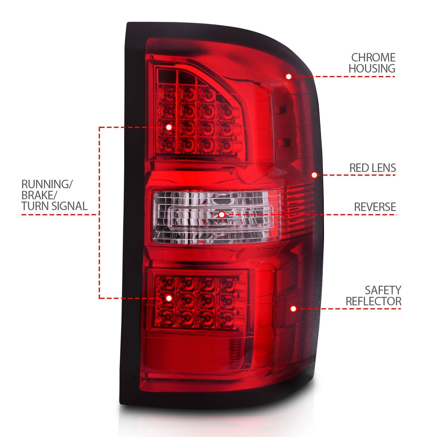 2014-2018 GMC Sierra Anzo LED Tail Lights Black Housing Red/Clear Lens