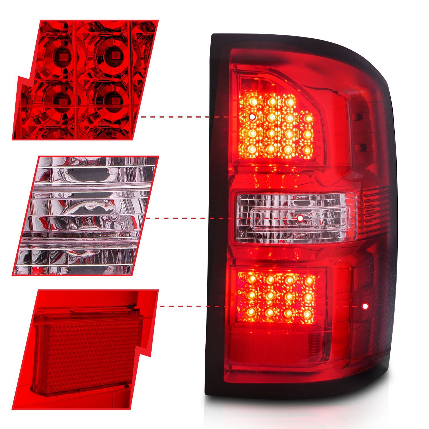 2014-2018 GMC Sierra Anzo LED Tail Lights Black Housing Red/Clear Lens