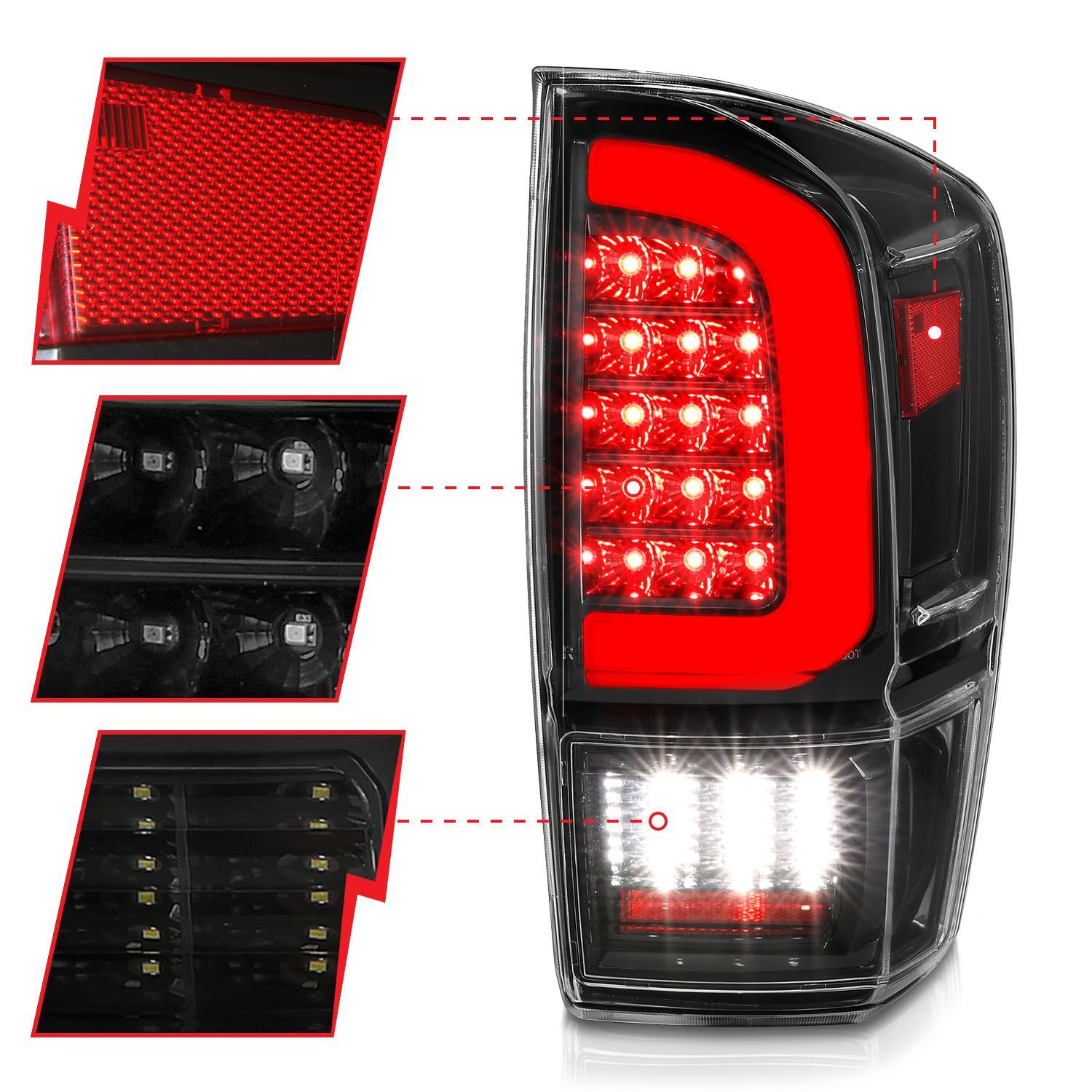 2016-2023 Toyota Tacoma Anzo LED Tail Lights W/ Light Bar Sequential Black Housing Clear Lens