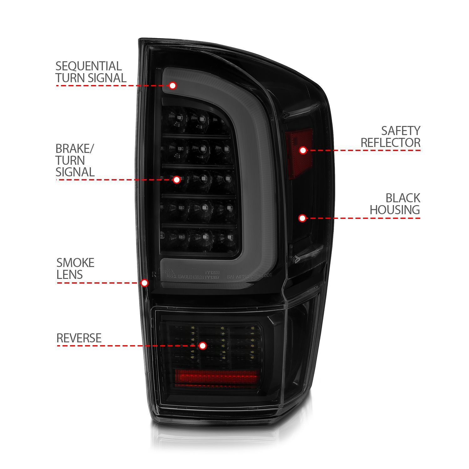 2016-2023 Toyota Tacoma Anzo LED Tail Lights W/ Light Bar Sequential Black Housing Smoke Lens