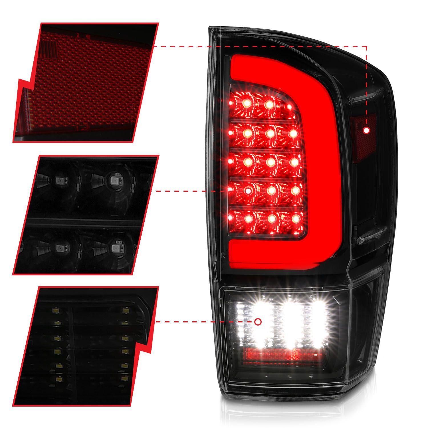 2016-2023 Toyota Tacoma Anzo LED Tail Lights W/ Light Bar Sequential Black Housing Smoke Lens