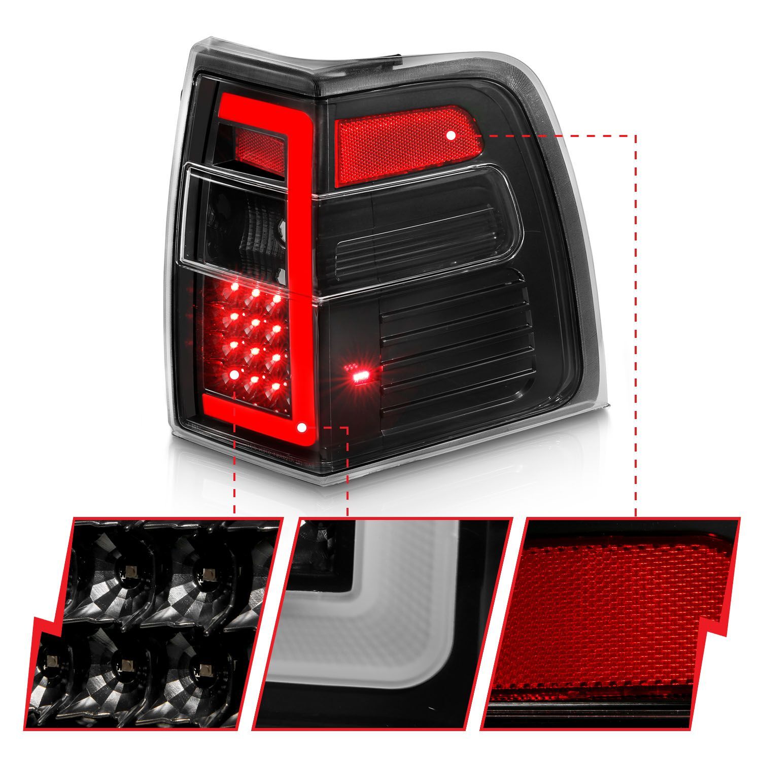 2007-2017 Ford Expedition Anzo LED Tail Lights W/ Light Bar Sequential Black Housing Clear Lens