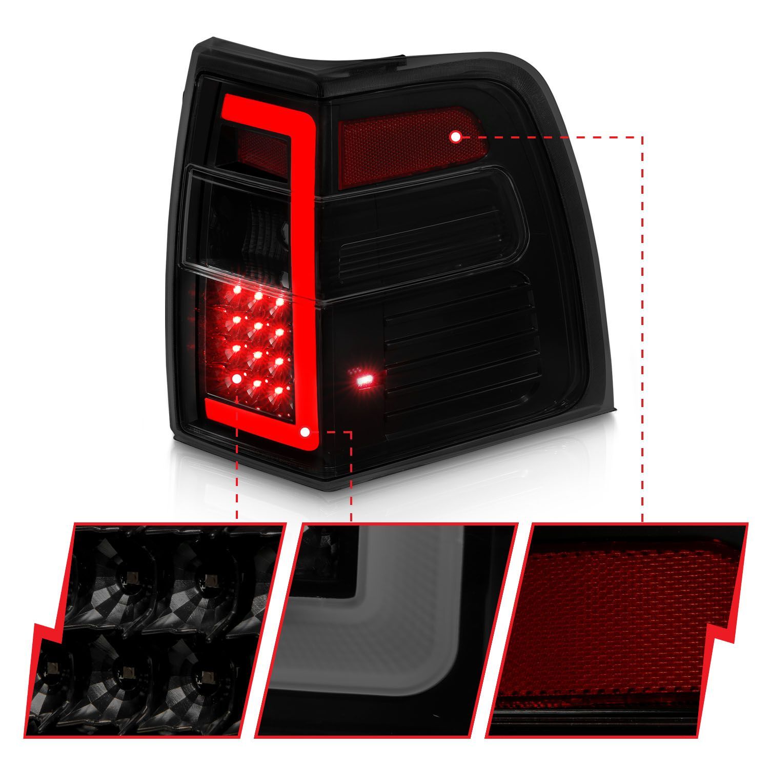 2007-2017 Ford Expedition Anzo LED Tail Lights W/ Light Bar Sequential Black Housing Smoke Lens