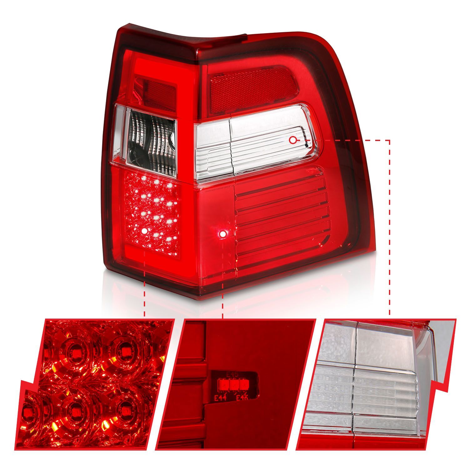 2007-2017 Ford Expedition Anzo LED Tail Lights W/ Light Bar Sequential Chrome Housing Red/Clear Lens