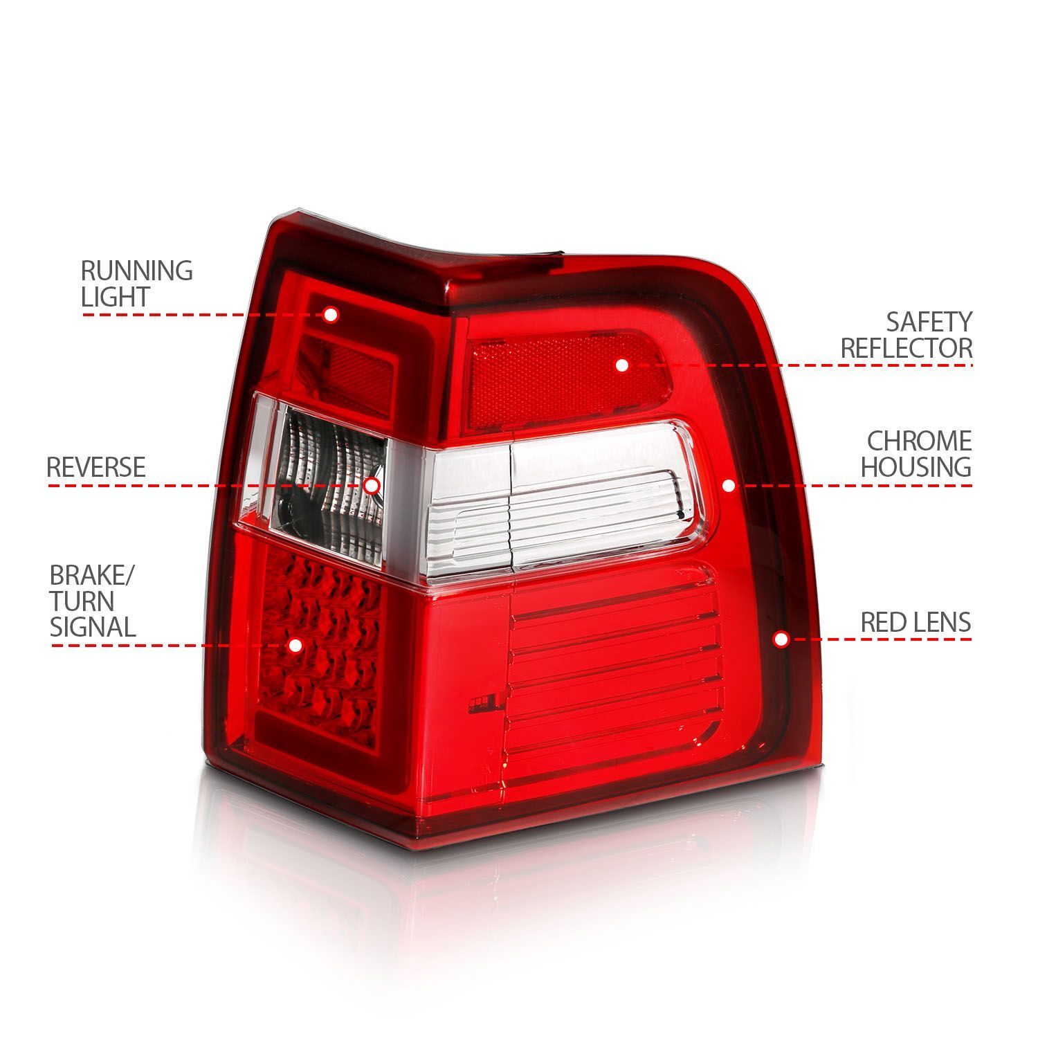 2007-2017 Ford Expedition Anzo LED Tail Lights W/ Light Bar Sequential Chrome Housing Red/Clear Lens