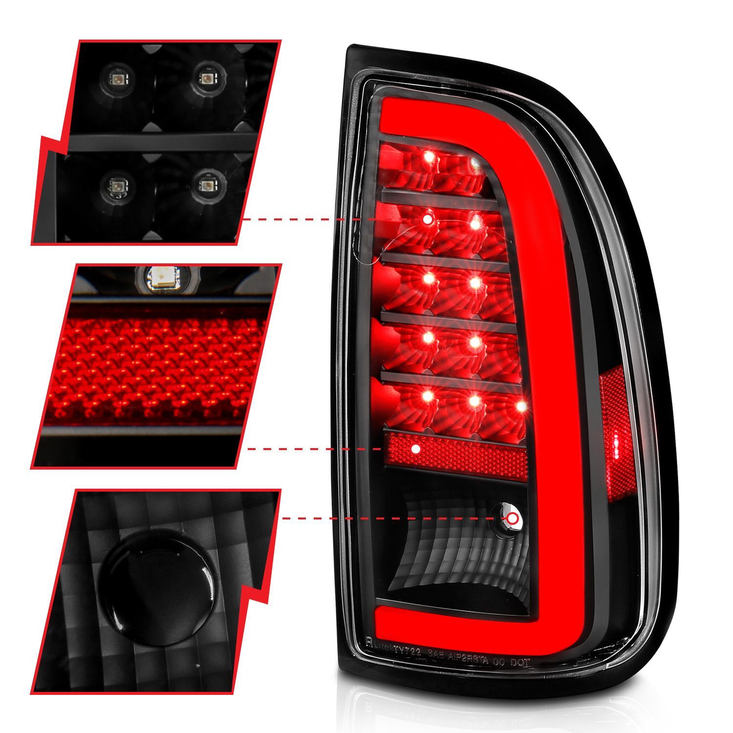 2000-2006 Toyota Tundra Regular Cab/Access Cab Standard Anzo LED Tail Lights W/ Light Bar Black Housing Clear Lens
