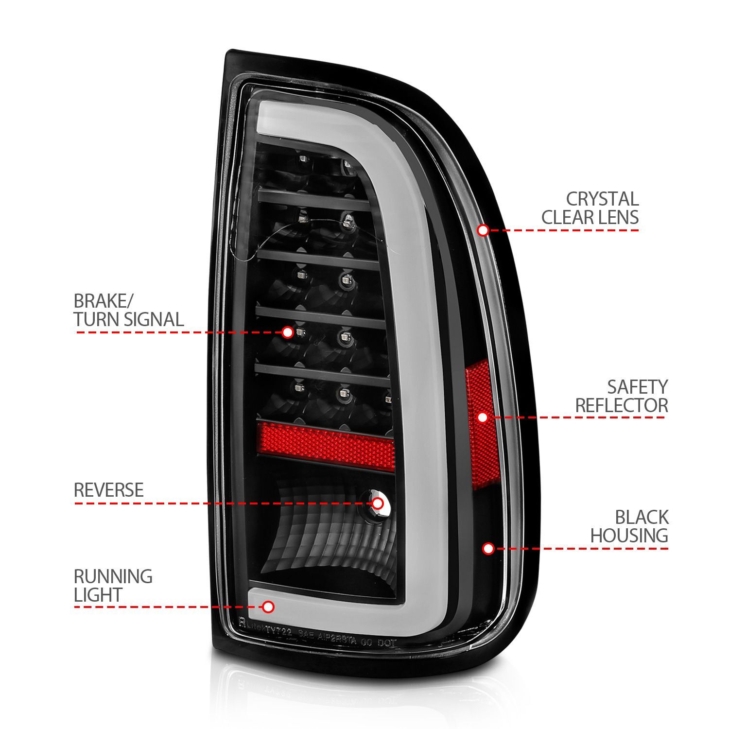 2000-2006 Toyota Tundra Regular Cab/Access Cab Standard Anzo LED Tail Lights W/ Light Bar Black Housing Clear Lens
