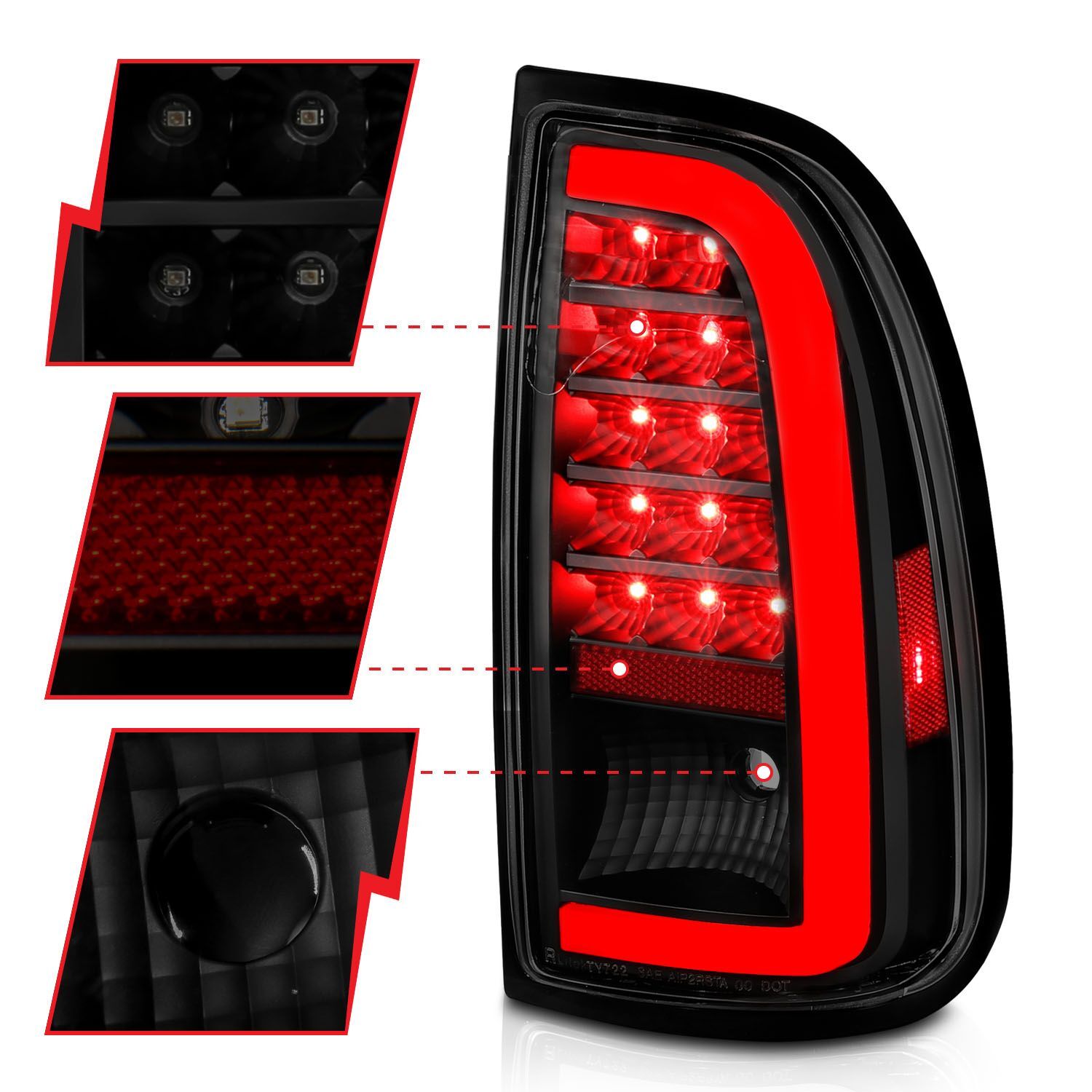 2000-2006 Toyota Tundra Regular Cab/Access Cab Standard Anzo LED Tail Lights W/ Light Bar Black Housing Smoke Lens