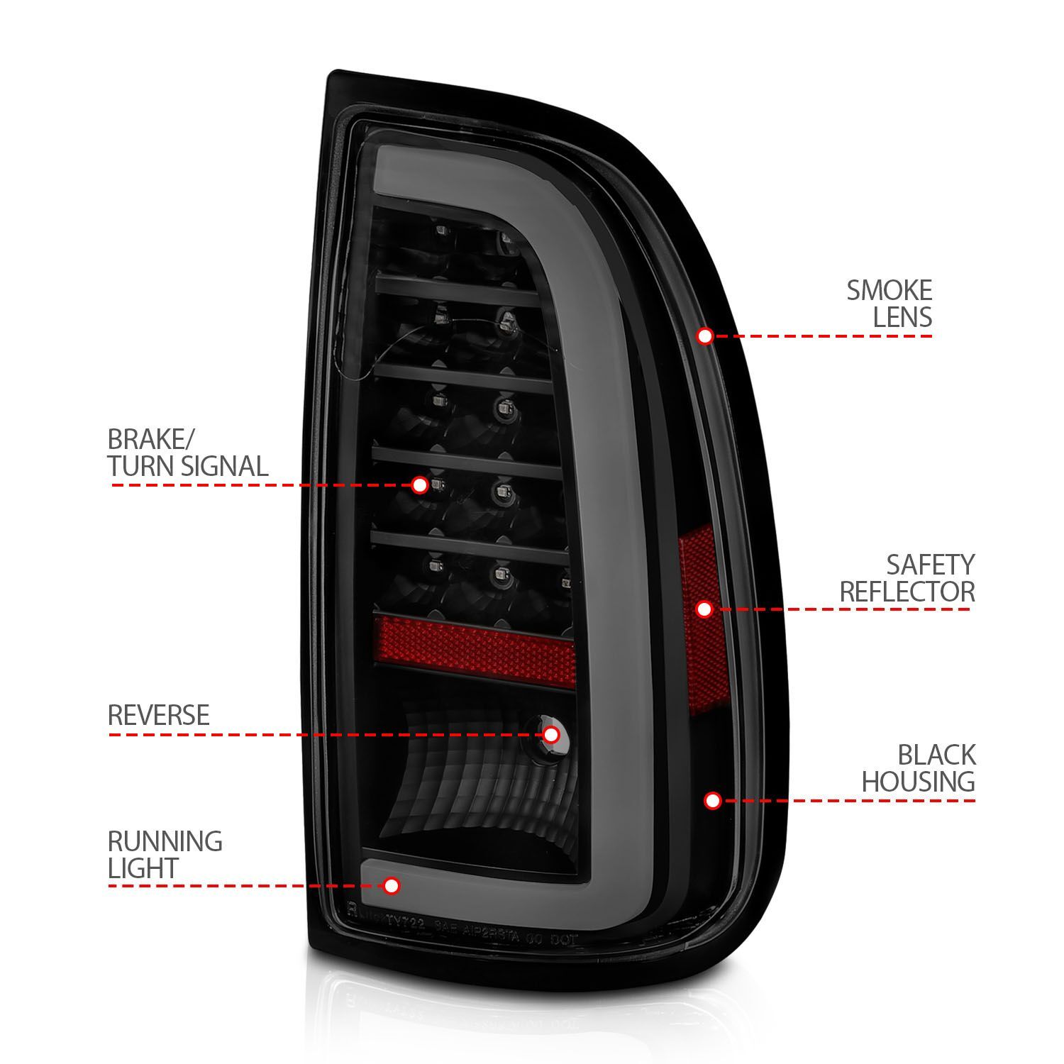 2000-2006 Toyota Tundra Regular Cab/Access Cab Standard Anzo LED Tail Lights W/ Light Bar Black Housing Smoke Lens