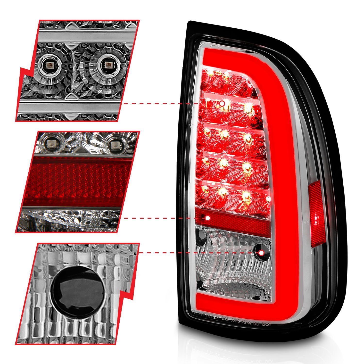 2000-2006 Toyota Tundra Regular Cab/Access Cab Standard Anzo LED Tail Lights W/ Light Bar Chrome Housing Clear Lens