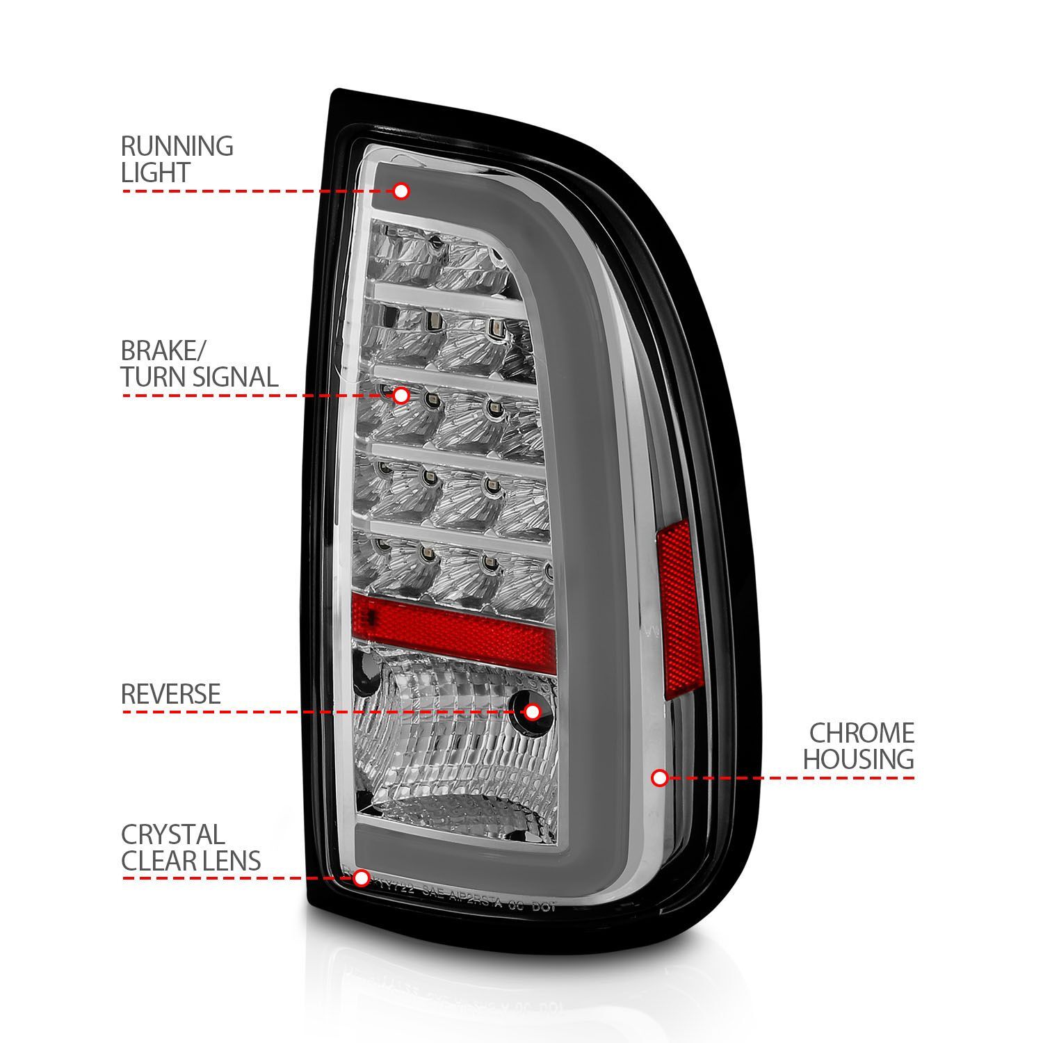 2000-2006 Toyota Tundra Regular Cab/Access Cab Standard Anzo LED Tail Lights W/ Light Bar Chrome Housing Clear Lens