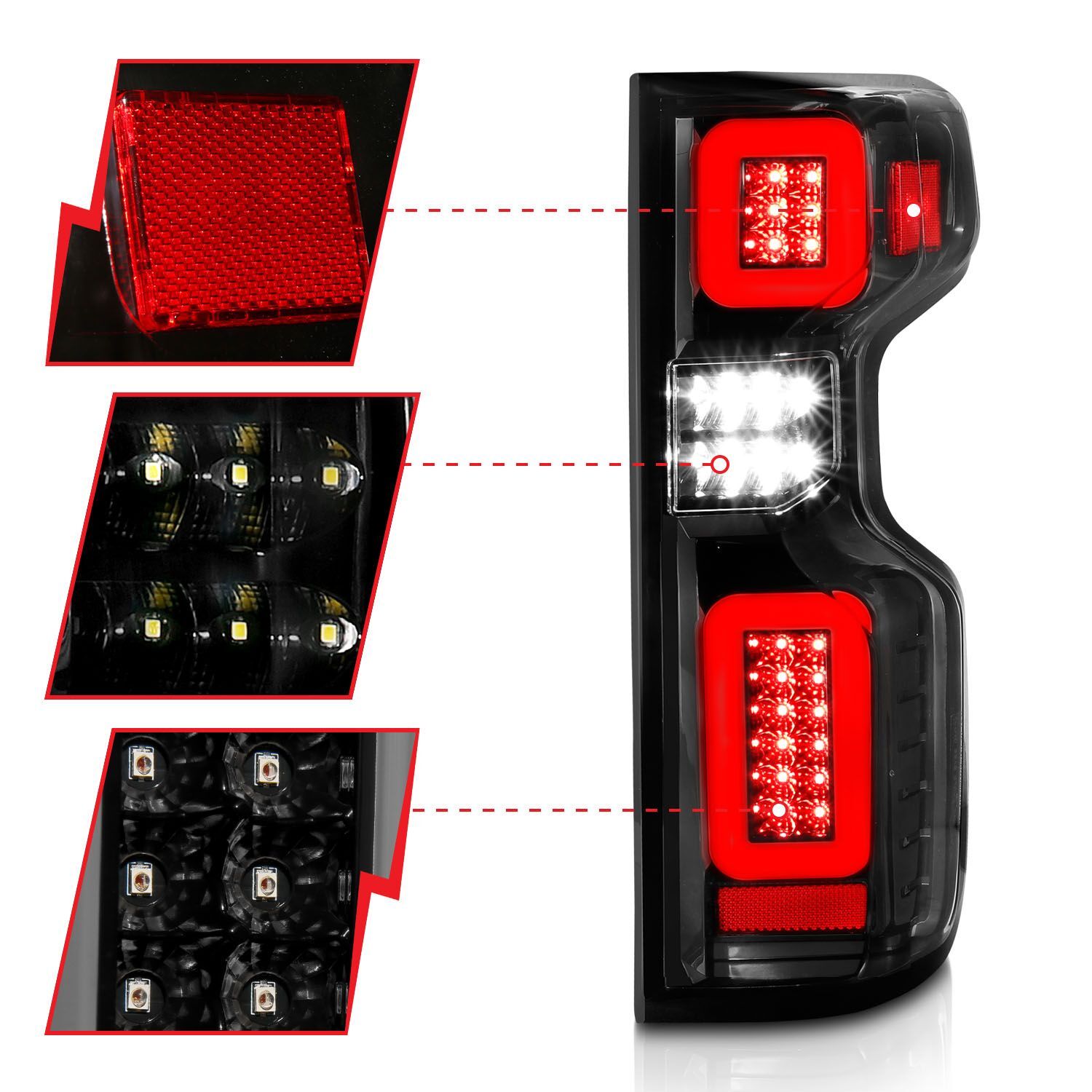 2019-2023 Chevrolet Silverado 1500 Anzo Full LED Tail Lights W/ Light Bar Sequential Black Housing Clear Lens