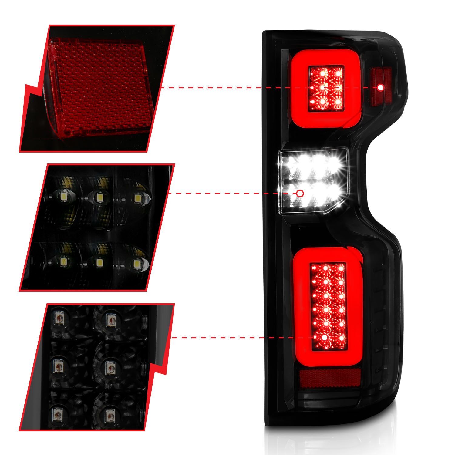 2019-2023 Chevrolet Silverado 1500 Anzo Full LED Tail Lights W/ Light Bar Sequential Black Housing Smoke Lens