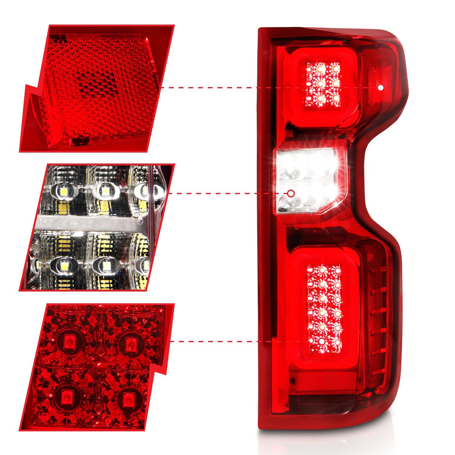 2019-2023 Chevrolet Silverado 1500 Anzo Full LED Tail Lights W/ Light Bar Sequential Chrome Housing Red/Clear Lens