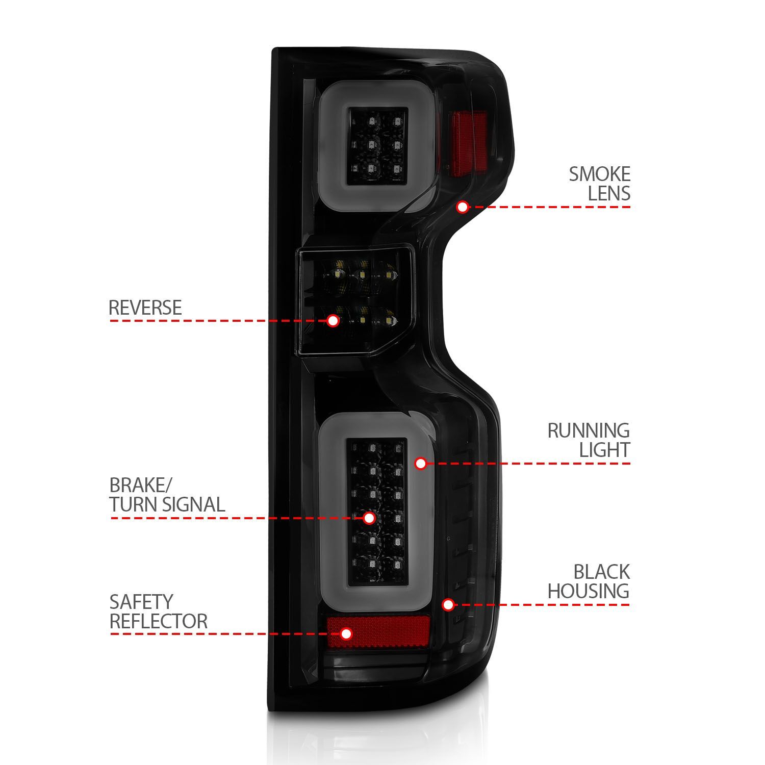 2019-2023 Chevrolet Silverado 1500/2500/3500 Custom/LT/WT Anzo Full LED Tail Lights W/ Light Bar Sequential Black Housing Smoke Lens