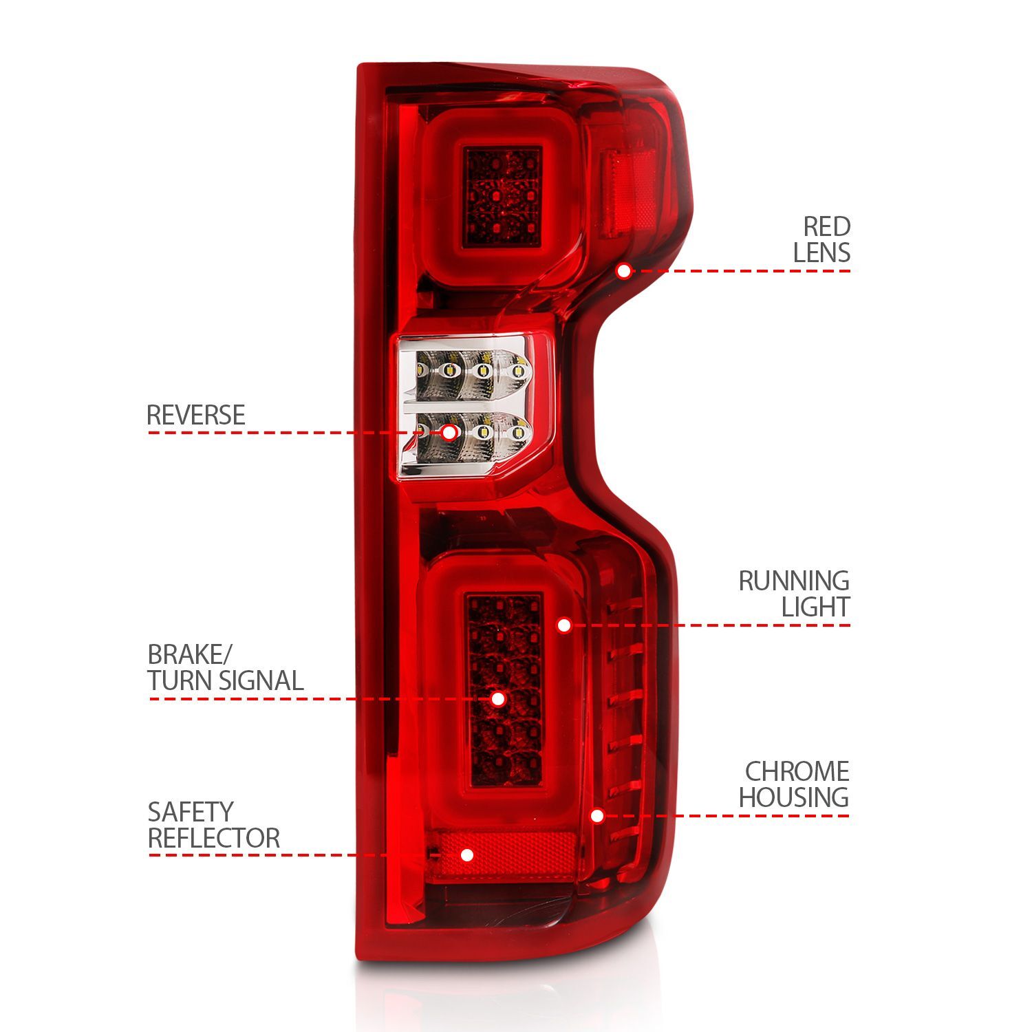 2019-2023 Chevrolet Silverado 1500/2500/3500 Custom/LT/WT Anzo Full LED Tail Lights W/ Light Bar Sequential Chrome Housing Red/Clear Lens