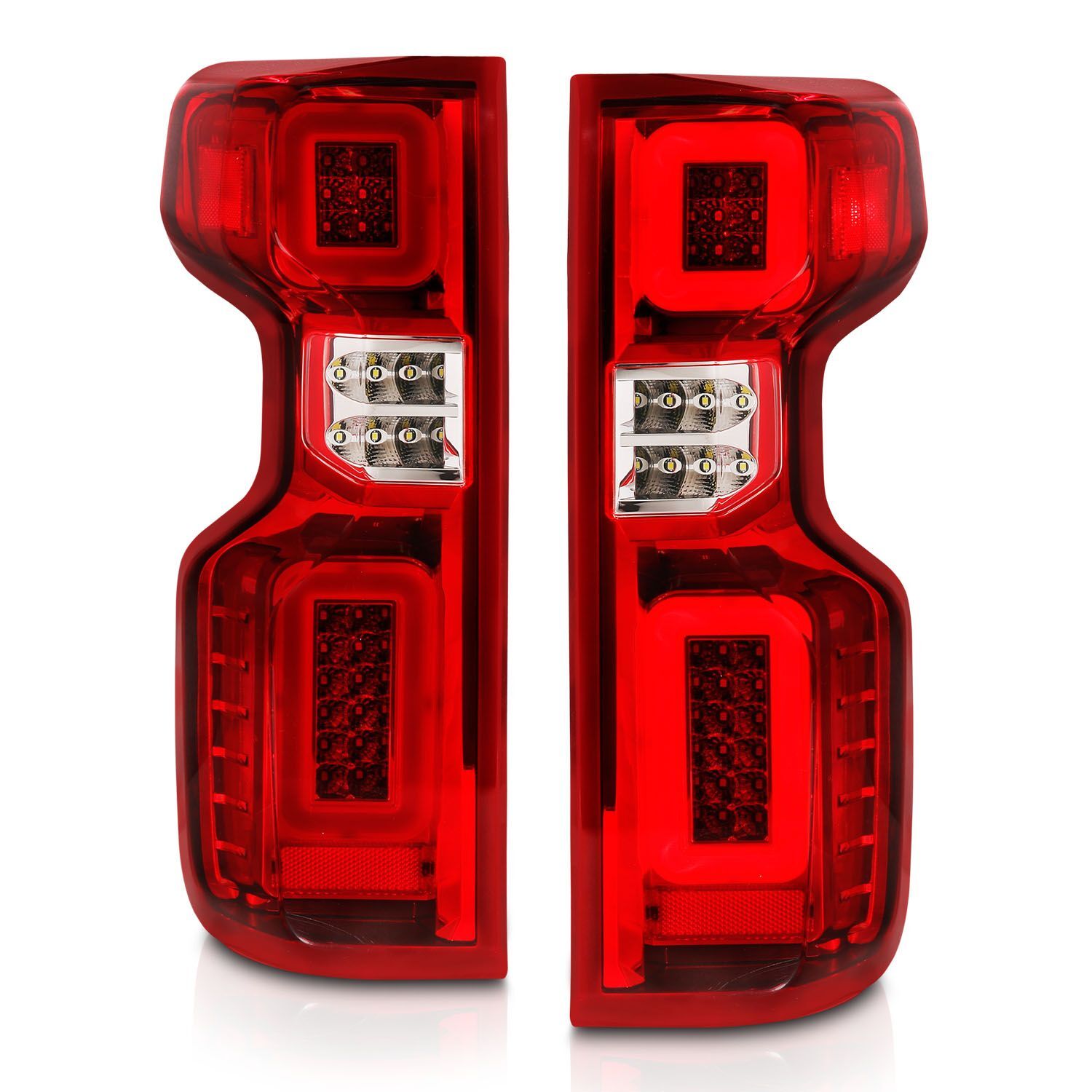 2019-2023 Chevrolet Silverado 1500/2500/3500 Custom/LT/WT Anzo Full LED Tail Lights W/ Light Bar Sequential Chrome Housing Red/Clear Lens - 311419