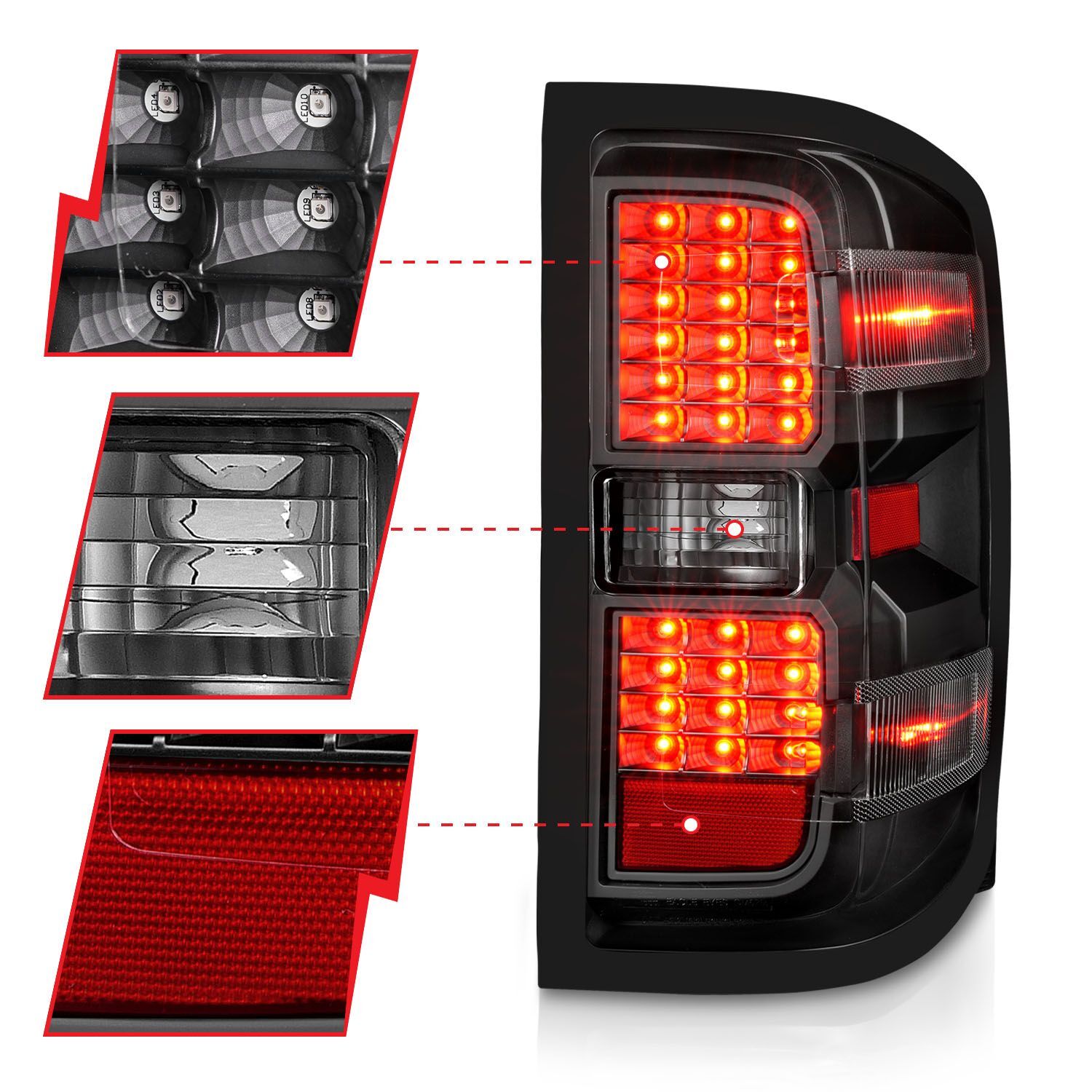 2015-2019 GMC Silverado 1500/2500 HD/3500 HD Dually Anzo LED Tail Lights Black Housing Clear Lens