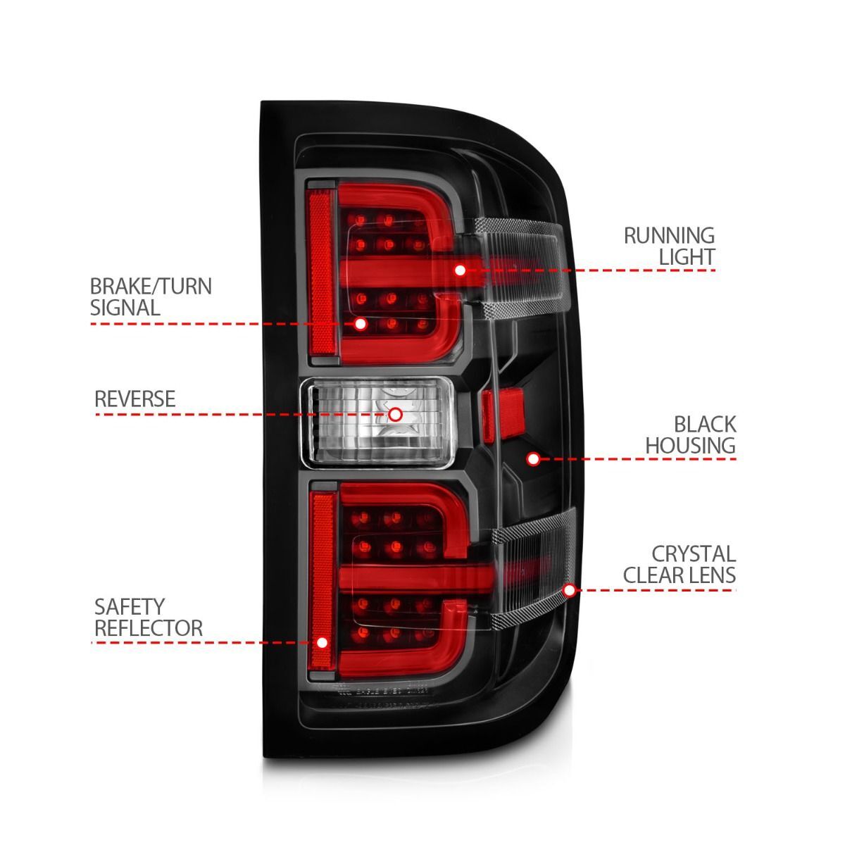 2015-2019 GMC Silverado 1500/2500 HD/3500 HD Dually Anzo LED Tail Lights W/ Light Bar Black Housing Clear Lens