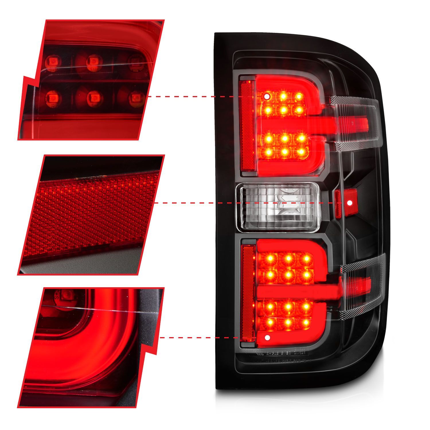 2015-2019 GMC Silverado 1500/2500 HD/3500 HD Dually Anzo LED Tail Lights W/ Light Bar Black Housing Clear Lens
