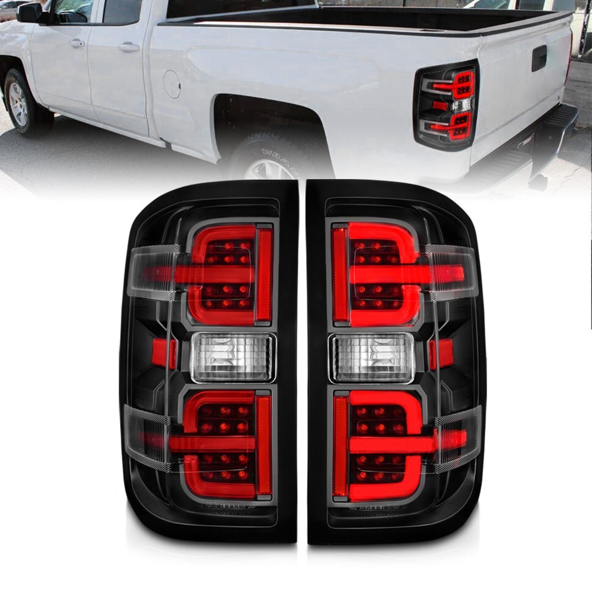 2015-2019 GMC Silverado 1500/2500 HD/3500 HD Dually Anzo LED Tail Lights W/ Light Bar Black Housing Clear Lens - 311425