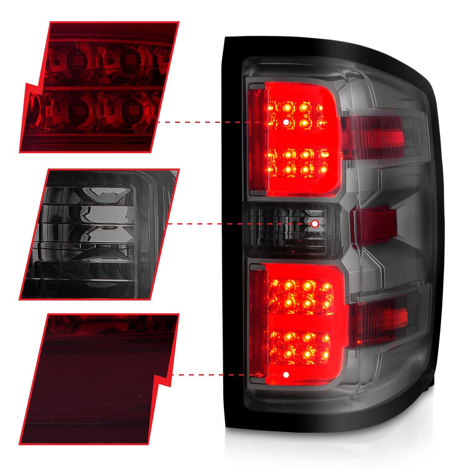 2015-2019 GMC Silverado 1500/2500 HD/3500 HD Dually Anzo LED Tail Lights W/ Light Bar Smoke Housing Clear Lens