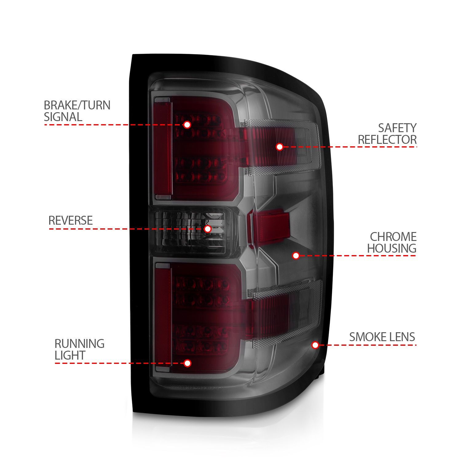 2015-2019 GMC Silverado 1500/2500 HD/3500 HD Dually Anzo LED Tail Lights W/ Light Bar Smoke Housing Clear Lens