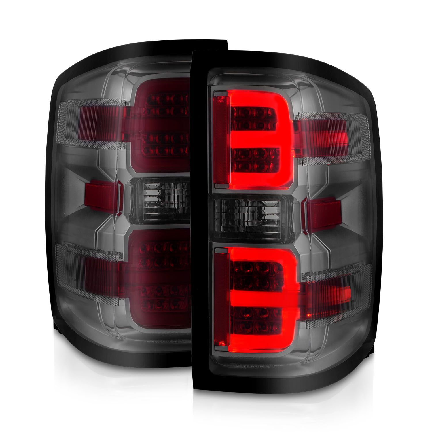 2015-2019 GMC Silverado 1500/2500 HD/3500 HD Dually Anzo LED Tail Lights W/ Light Bar Smoke Housing Clear Lens - 311426
