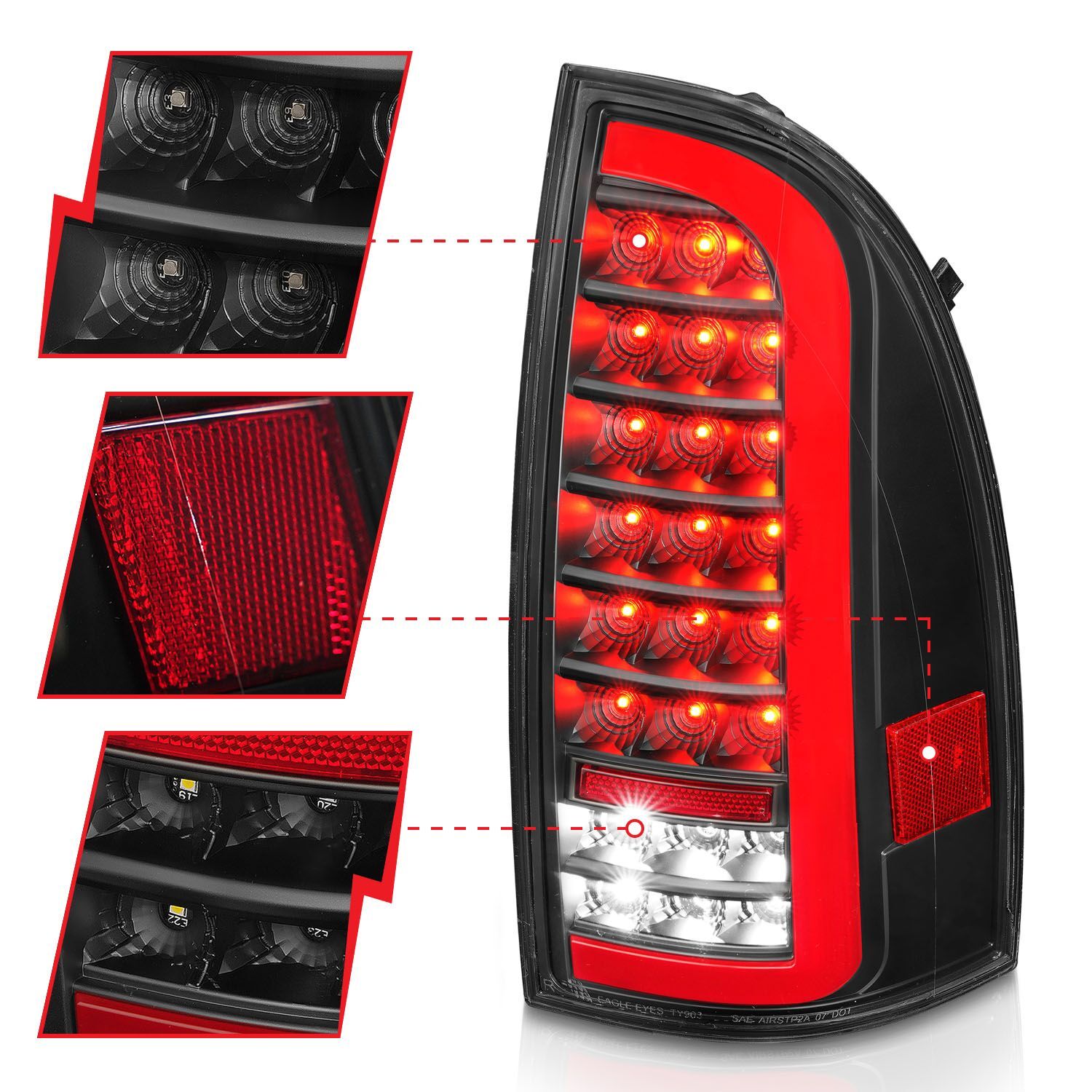 2005-2015 Toyota Tacoma Anzo Full LED Tail Lights W/ Light Bar Sequential Black Housing Clear Lens